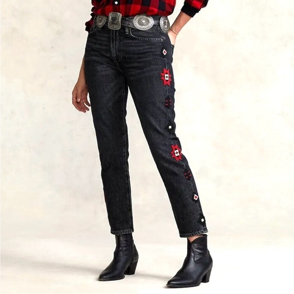 Polo Ralph Lauren Avery Boyfriend Aztec Beaded Jeans Sz 28 - Picture 10 of 10
